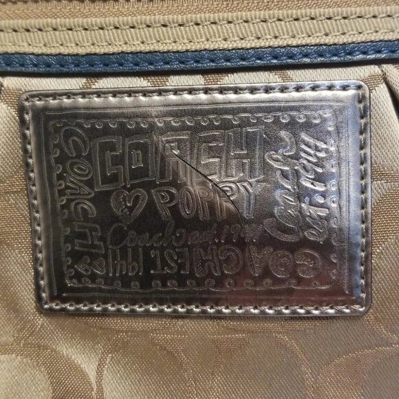 COACH - Khaki Blue Green Jacquard Leather Shoulder Bag - Picture 8 of 9